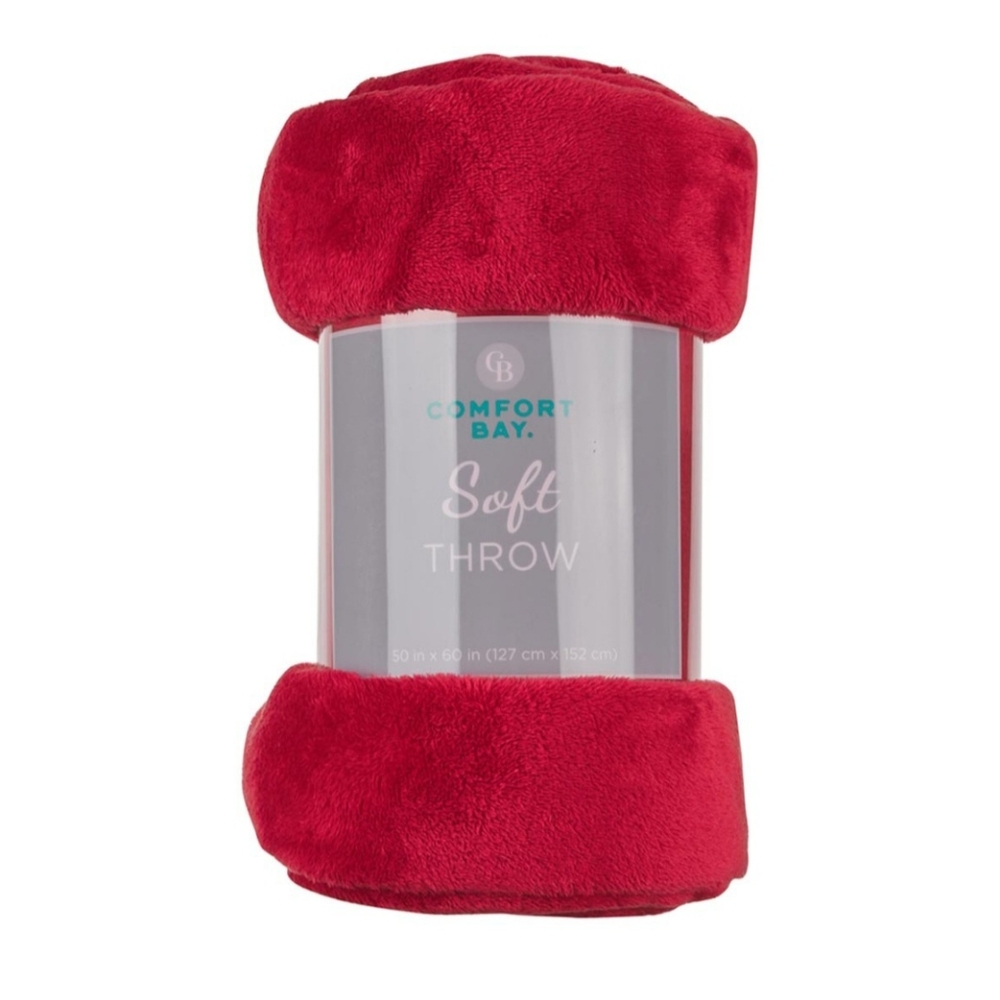 NWT Comfort Bay Soft Solid Throw, Christmas Red, 50" x 60"
